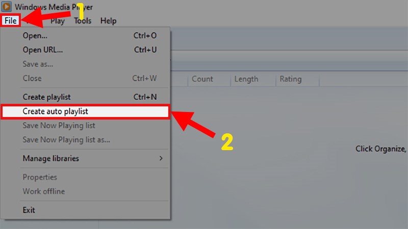 Chọn tab File > Create Auto Playlist