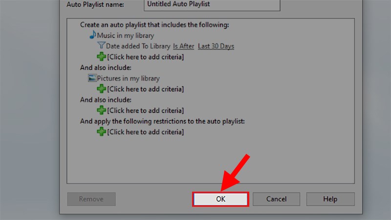 Sau khi ho&agrave;n th&agrave;nh thiết lập xong > Nhấn OK để tạo danh s&aacute;ch ph&aacute;t nhạc