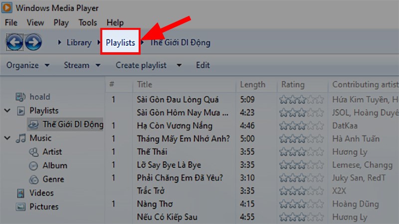Nhấn vào Playlist ở góc trên bên trái màn hình