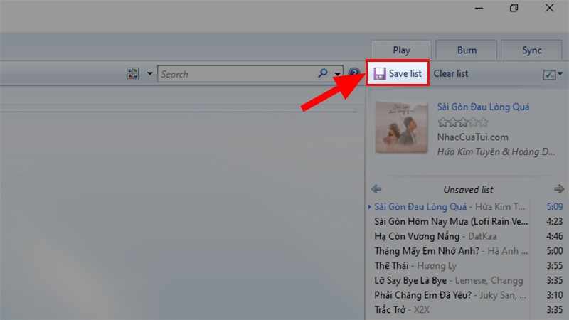 B&agrave;i h&aacute;t từ danh s&aacute;ch ph&aacute;t nhạc tự động sẽ hiển thị trong mục bảng danh s&aacute;ch ph&aacute;t > Nhấn&nbsp;Save list&nbsp;> V&agrave; danh s&aacute;ch ph&aacute;t bạn tạo đ&atilde; được lưu lại