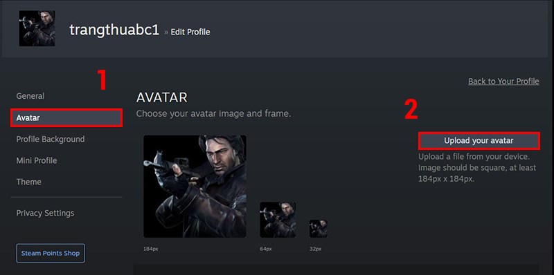 Chọn vào mục Avatar và nhấn vào Upload your avatar.