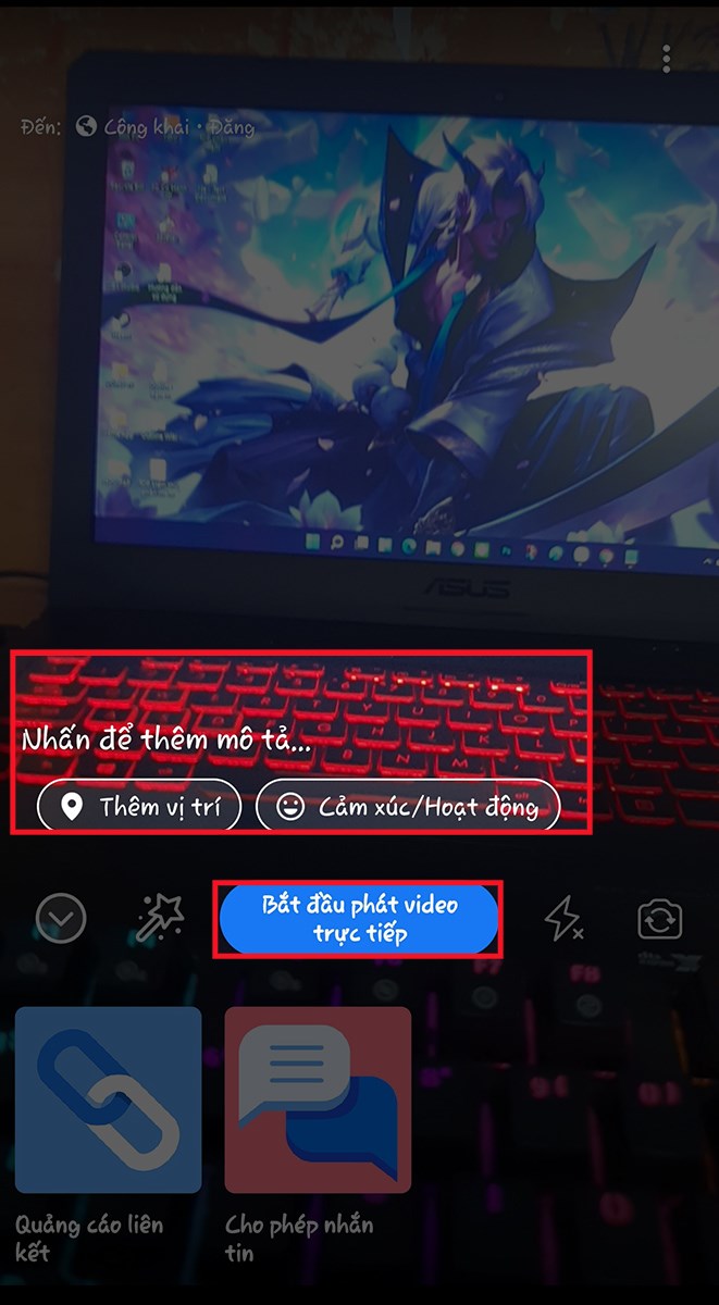  ấn Bắt đầu ph&aacute;t trực tiếp để tiến h&agrave;nh Live Stream