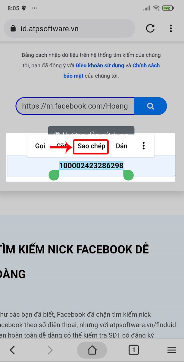 Sao chép ID Facebook