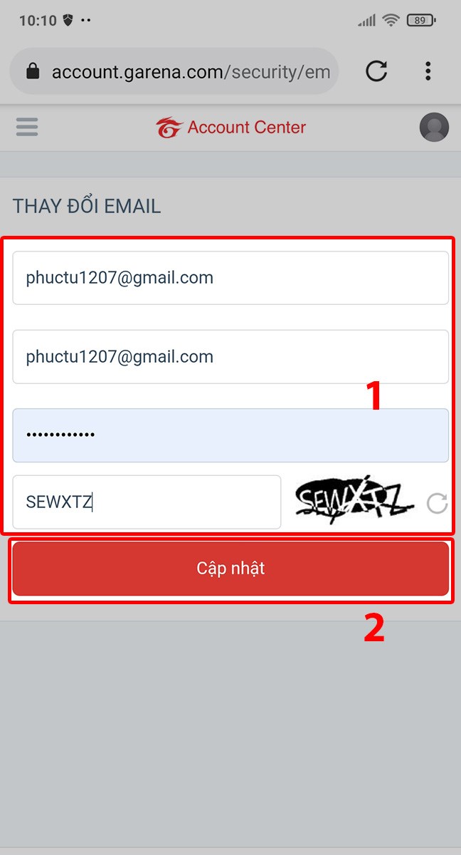 Kéo xuống Email. Sau đó chọn Thay đổi.