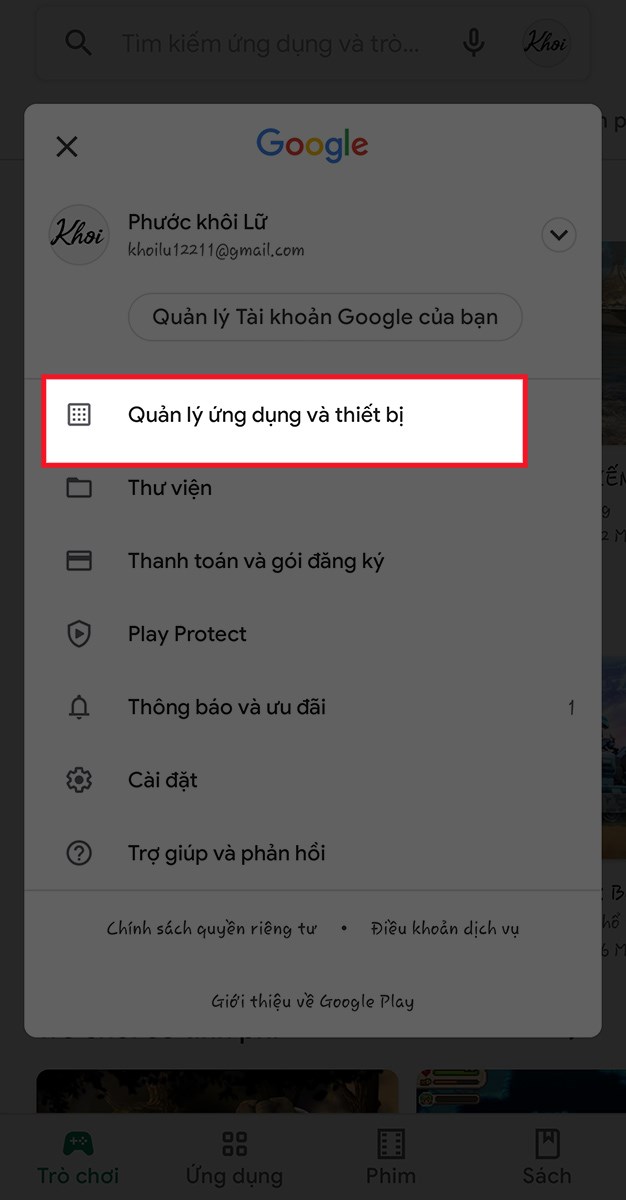 Chọn Quản lý ứng dụng và thiết bị