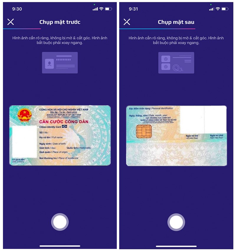 Chụp ảnh hai mặt CMND/CCCD