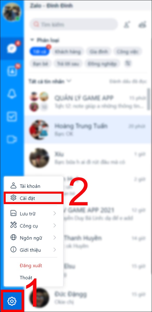 Chọn biểu tượng b&aacute;nh răng cưa v&agrave; sau đ&oacute; chọn C&agrave;i đặt