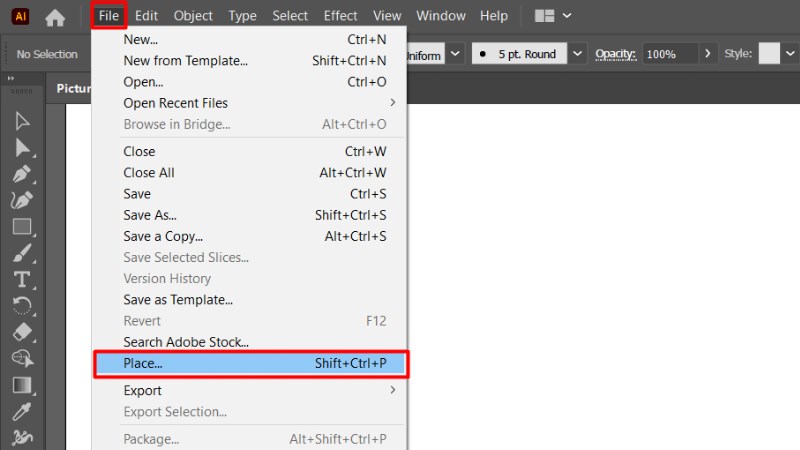 Trên thanh menu -> Chọn File -> Chọn Place. Trên thanh menu -> Chọn File -> Chọn Place.