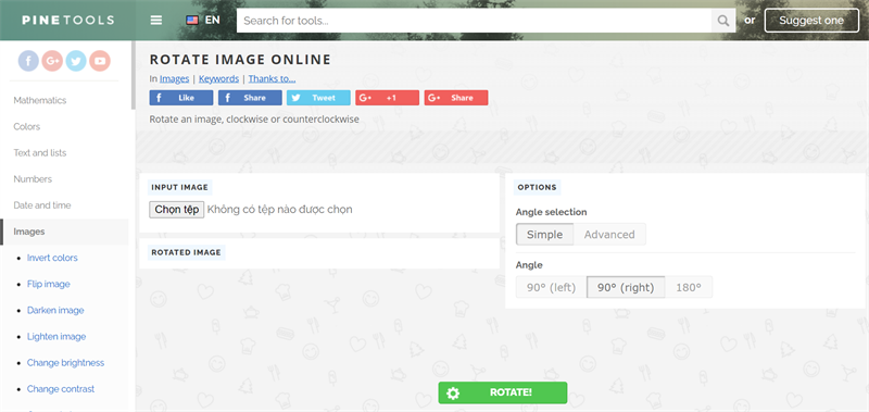 PineTools - Phần mềm xoay ảnh online