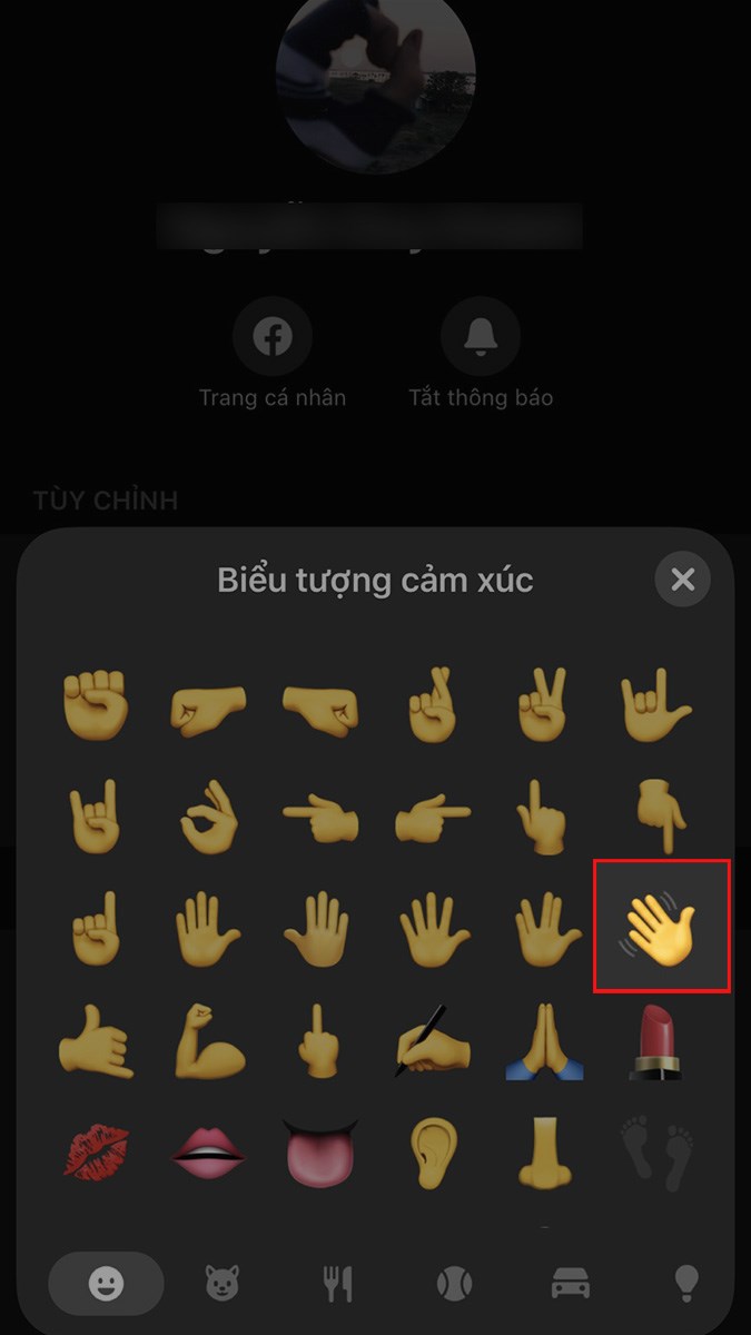 K&eacute;o xuống chọn biểu tượng vẫy tay
