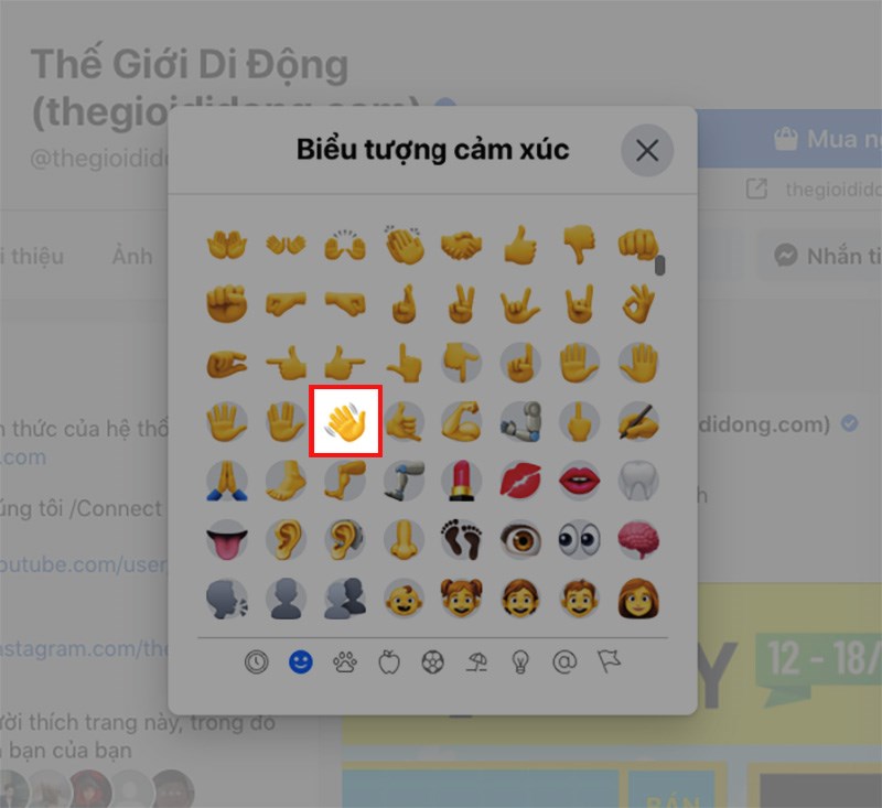 K&eacute;o xuống chọn biểu tượng vẫy tay