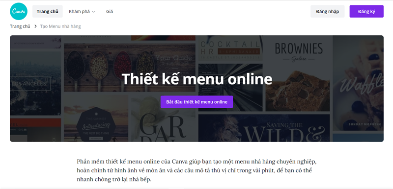 Thiết kế menu online miễn phí với Canva