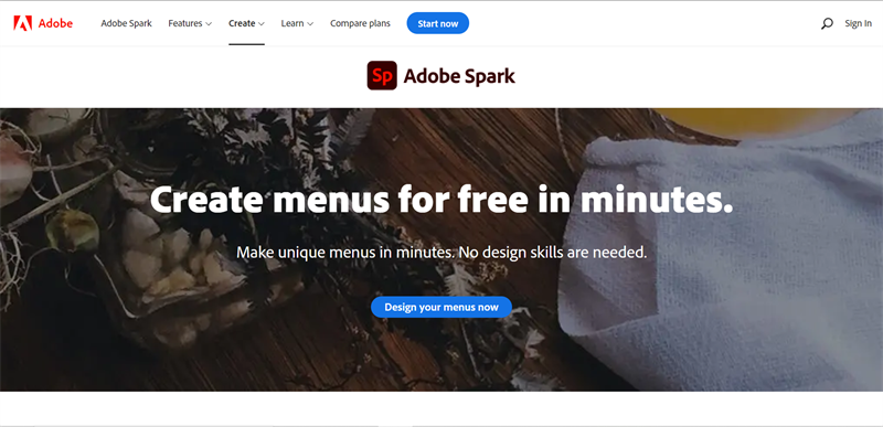 Thiết kế menu online miễn phí với Adobe Spark