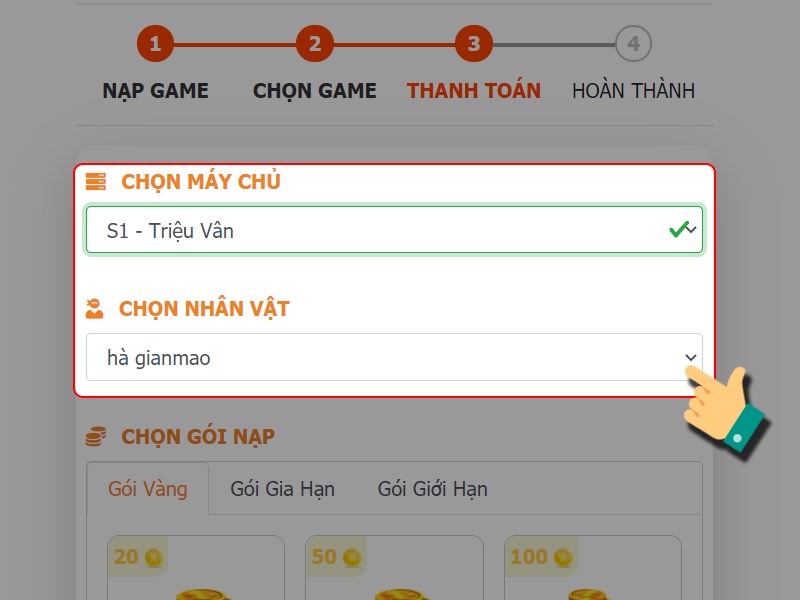 Chọn nhân vật trong game 