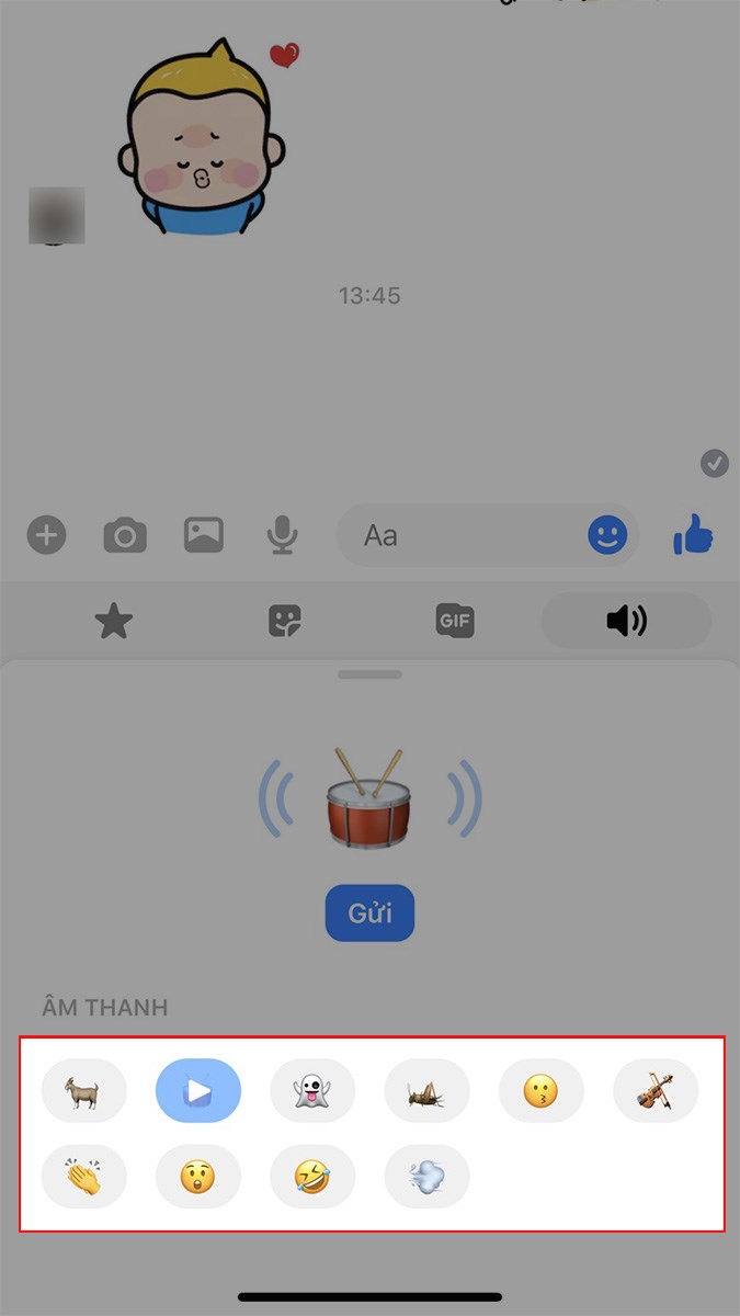 Chọn các biểu tượng cảm xúc tại mục ÂM THANH