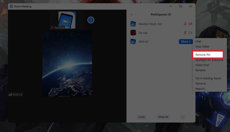 chọn Remove Pin để bỏ ghim