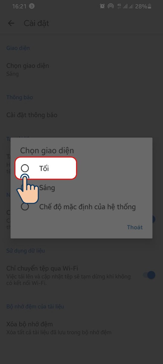 Chọn chế độ Tối