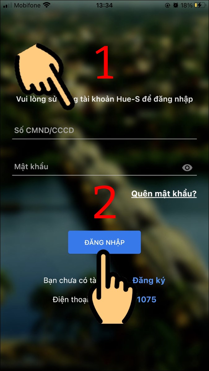 Nhập Số CMND/CCCD, Mật khẩu v&agrave; nhấn n&uacute;t Đăng nhập