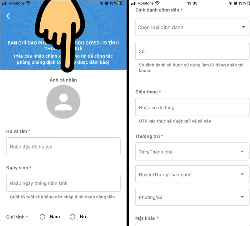 Nhập c&aacute;c th&ocirc;ng tin c&aacute; nh&acirc;n