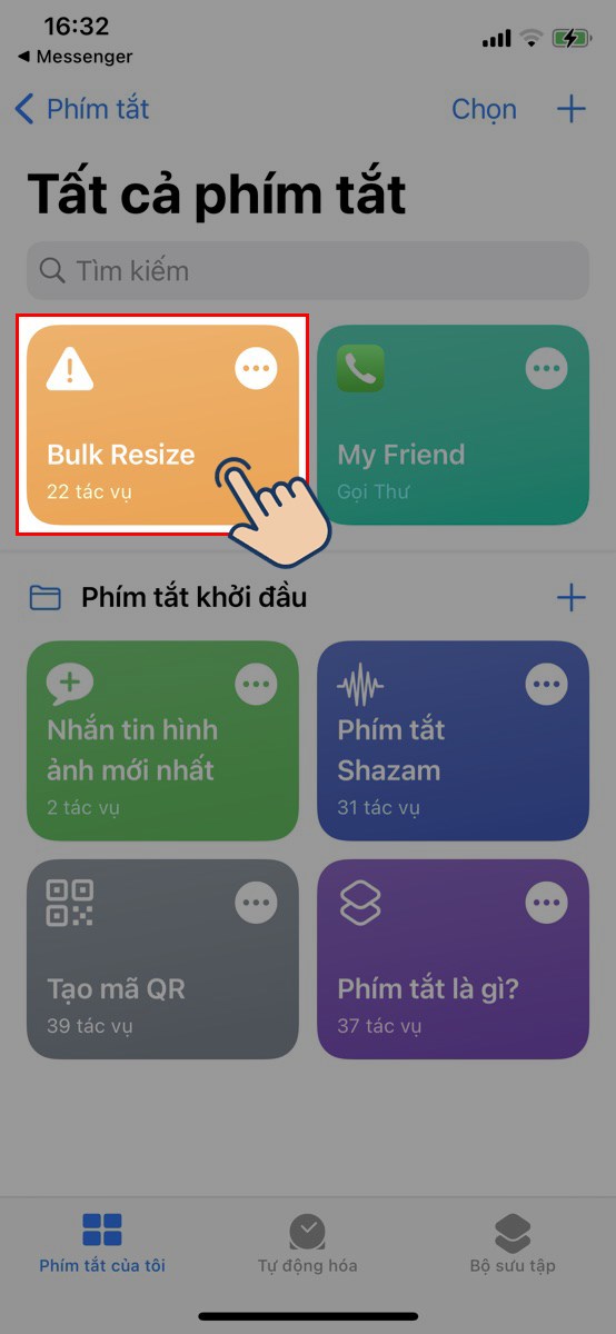 Chọn v&agrave;o ph&iacute;m tắt Bulk Resize.