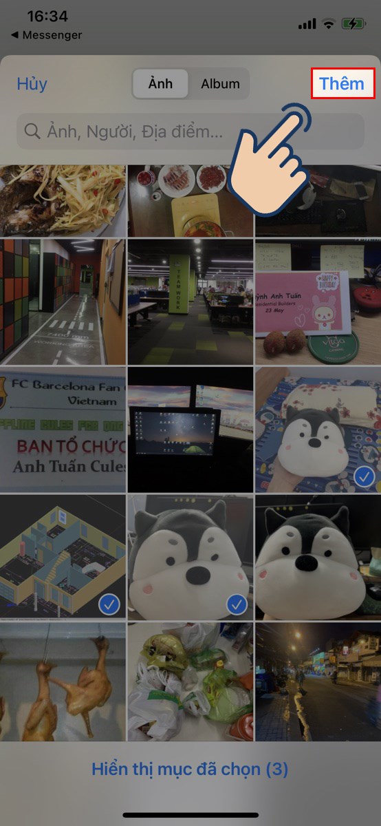 Chọn c&aacute;c ảnh m&agrave; bạn muốn thay đổi k&iacute;ch thước v&agrave; nhấn Th&ecirc;m.