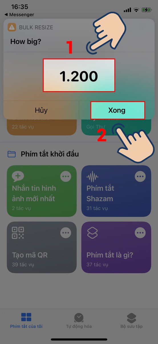 Điều chỉnh k&iacute;ch thước bạn muốn thay đổi v&agrave; nhấn Xong.&nbsp;