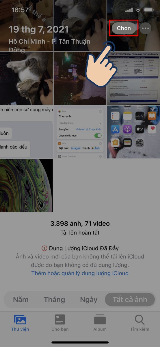 Tại Thư viện bạn h&atilde;y nhấn v&agrave;o Chọn.