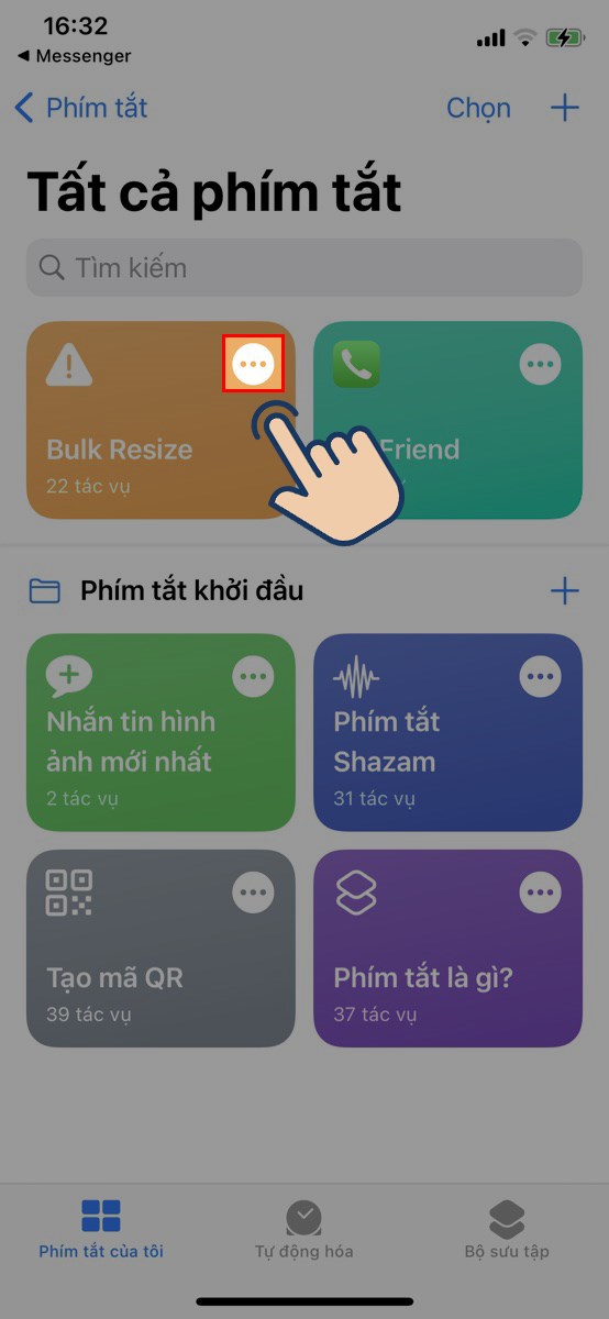 Chọn v&agrave;o dấu ba chấm ở ph&iacute;m tắt.