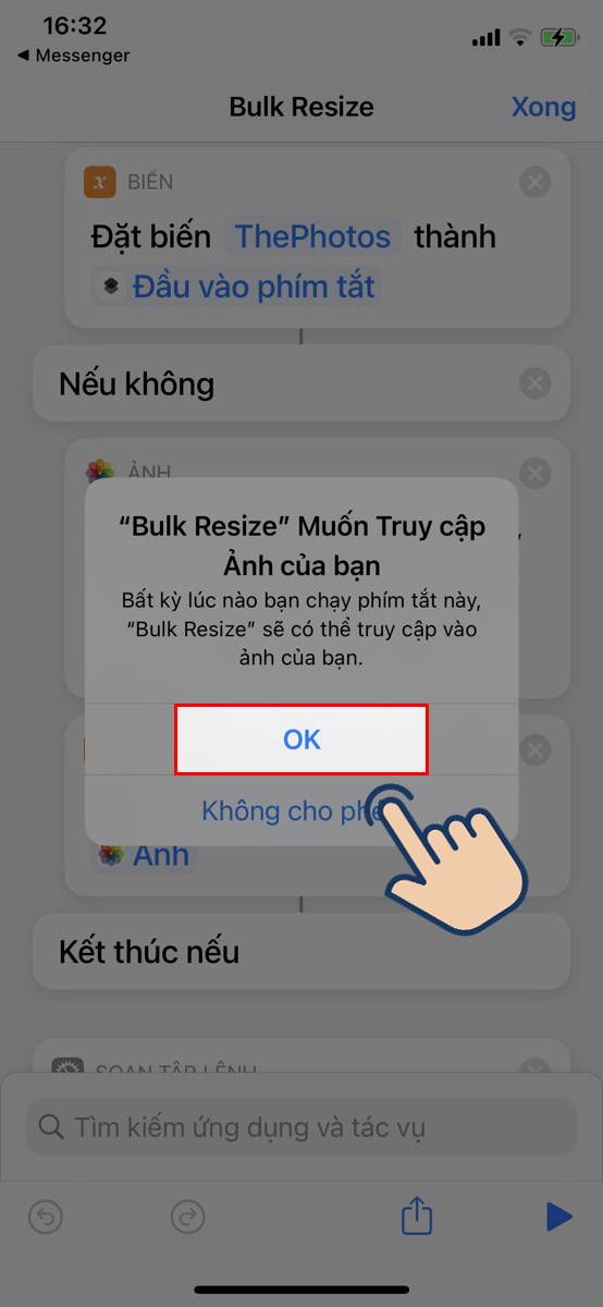 Chọn Ok để x&aacute;c nhận cho ph&eacute;p truy cập.