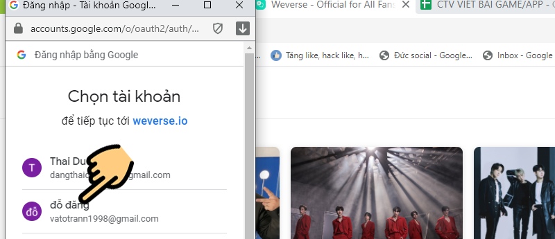 Chọn t&agrave;i khoản email của bạn