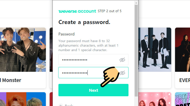 Đặt mật khẩu, nhập lại mật khẩu