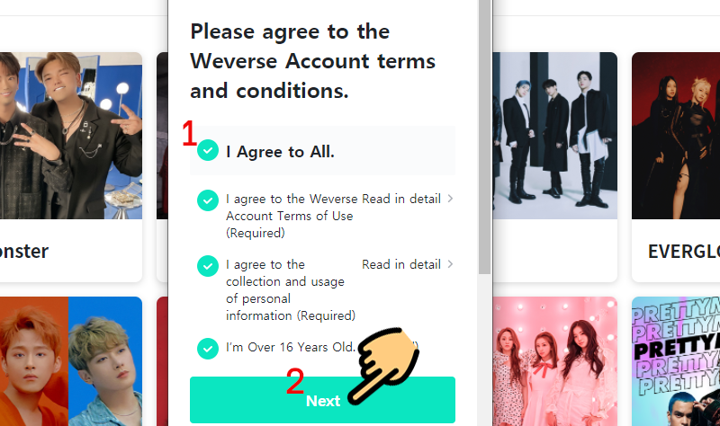 Chọn Agree to all để đồng &yacute; với c&aacute;c điều khoản 