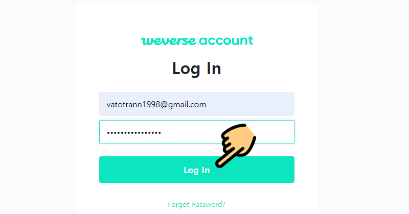 Nhấn Log in để đăng nhập t&agrave;i khoản Weverse