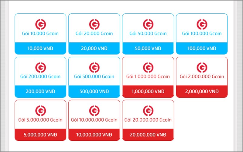 Tỷ lệ nạp GCoin