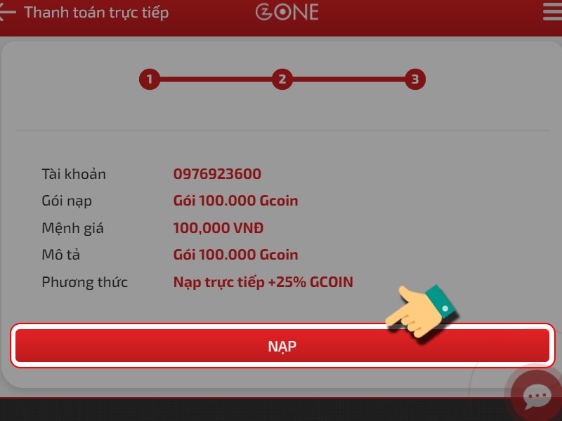 Nhấn v&agrave;o mục Nạp