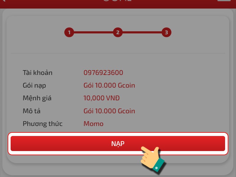 Nhấn v&agrave;o mục Nạp