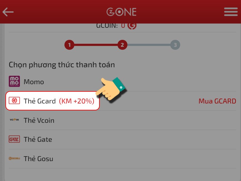 Nạp bằng thẻ GCard