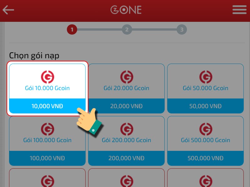Chọn g&oacute;i nạp bạn muốn mua