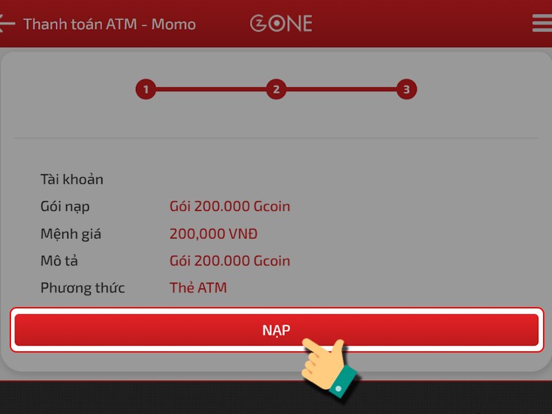 Nhấn v&agrave;o Nạp