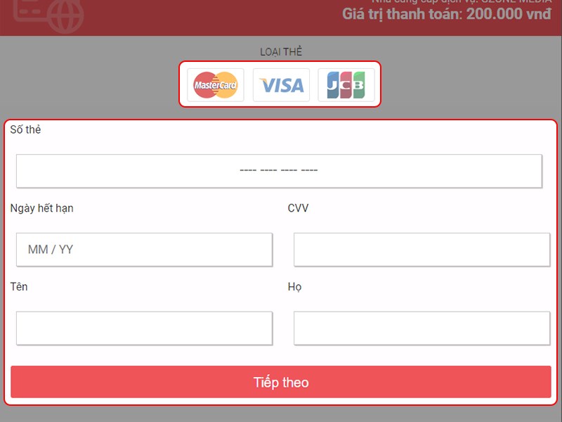 Chọn loại thẻ t&iacute;n dụng v&agrave; nhập th&ocirc;ng tin để thanh to&aacute;n