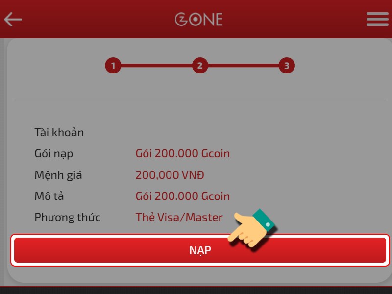 Nhấn v&agrave;o Nạp