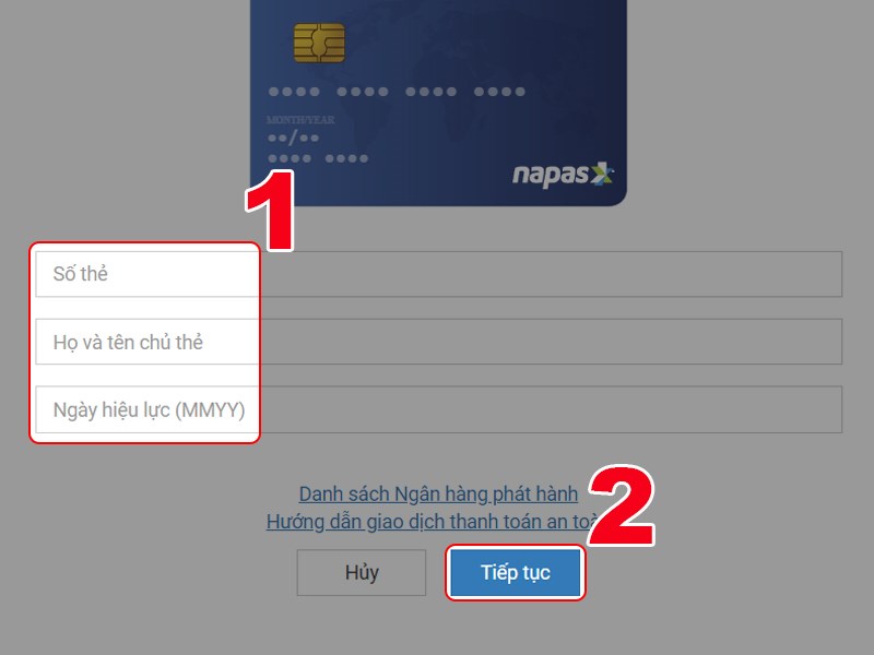 Nhập thông tin thẻ ATM để thanh toán
