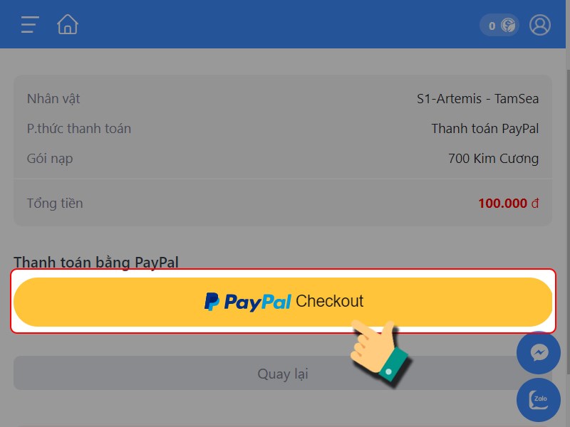 Nhấn vào PayPal Checkout