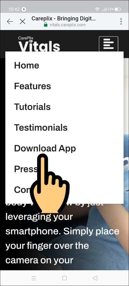 Nhấn v&agrave;o biểu tượng 4 dấu gạch ngang v&agrave; chọn Download App