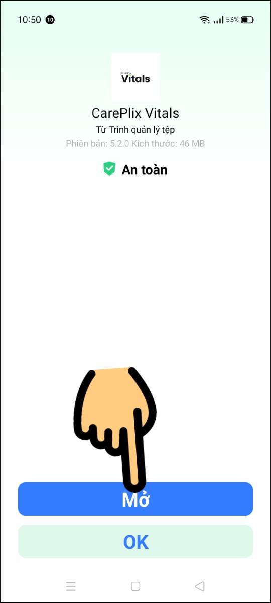 Nhấn n&uacute;t Mở