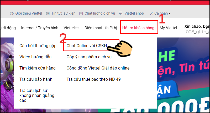 Chọn Chat online với CSKH