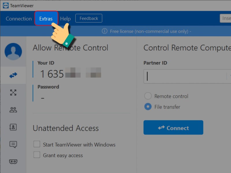Mở Teamviewer chọn Extras Mở Teamviewer chọn Extras