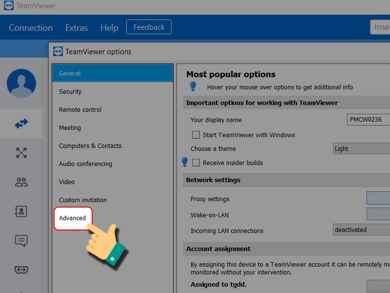 Chọn mục Advanced Chọn mục Advanced