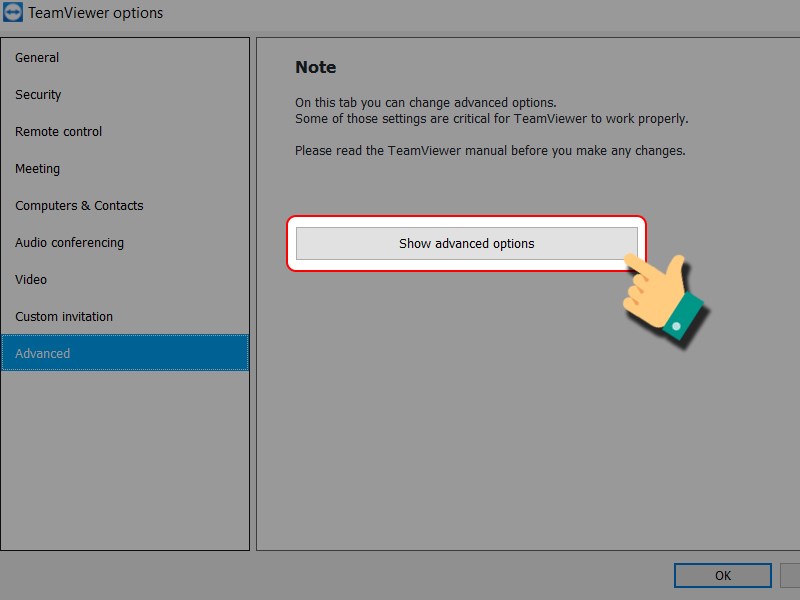 Nhấn vào Show advanced options Nhấn vào Show advanced options
