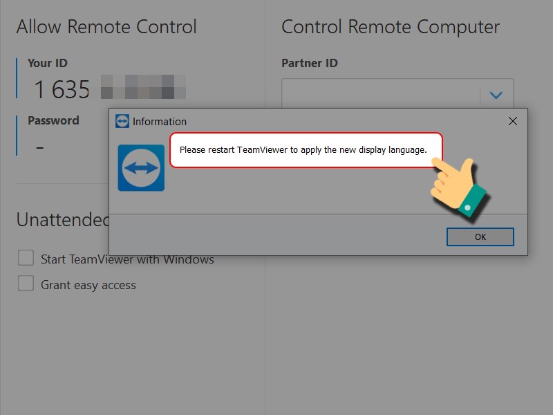 Yêu cầu khởi động lại Teamviewer Yêu cầu khởi động lại Teamviewer